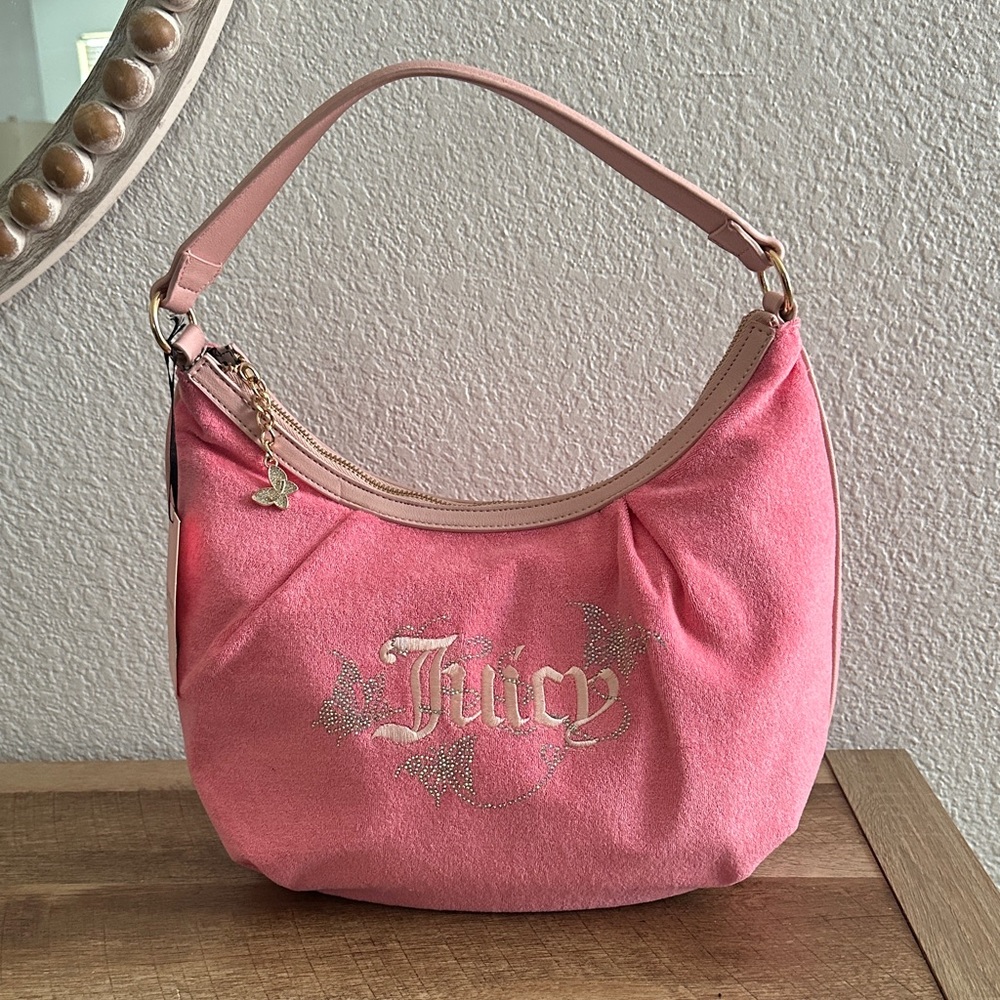 Juicy Couture Pink Butterfly Rhinestone Terry Cloth Shoulder Bag